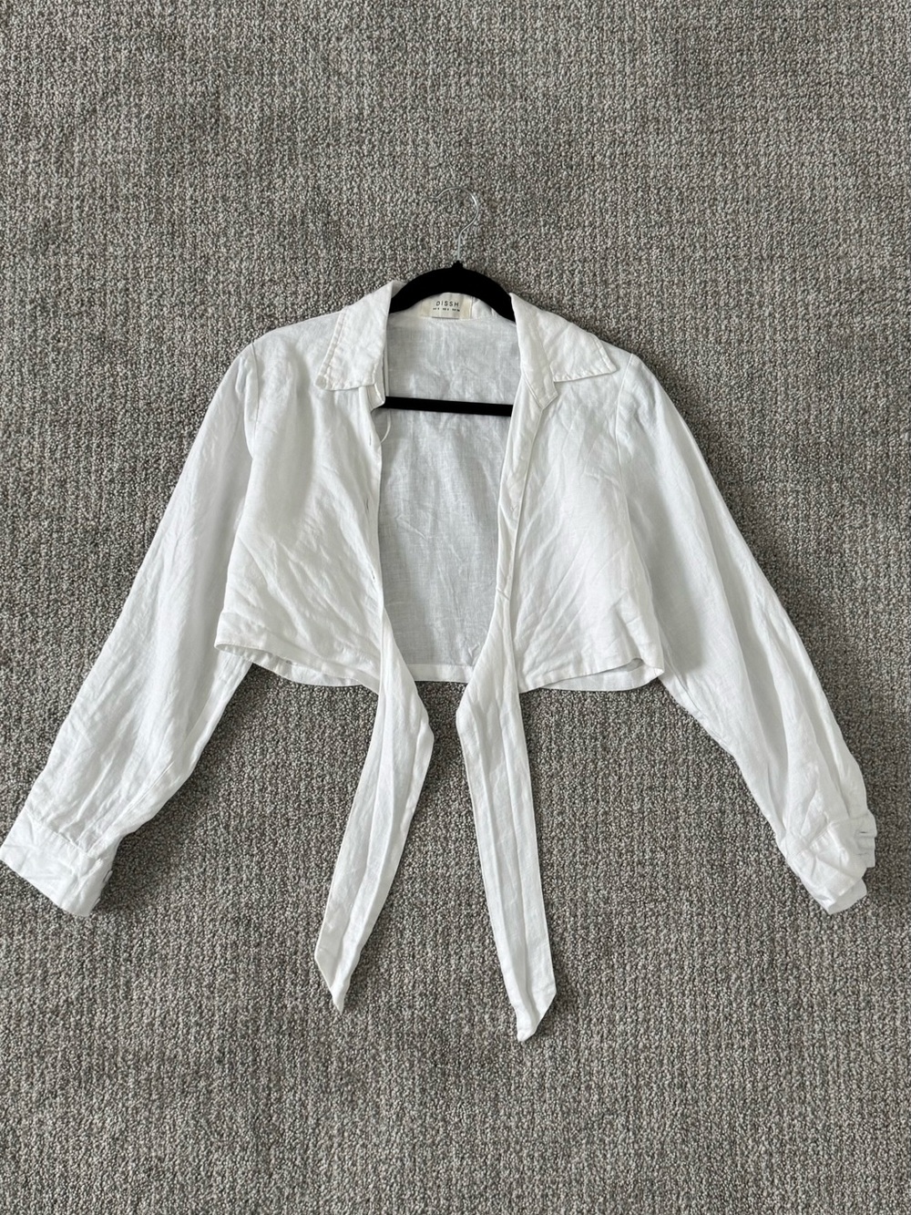DISSH White Linen Cropped Tie-Front Blouse